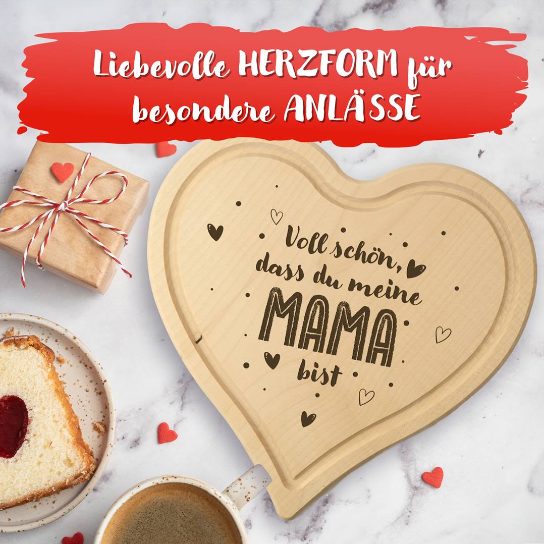 Schneidebrett - Voll schön, dass Du meine Mama bist - Herzform