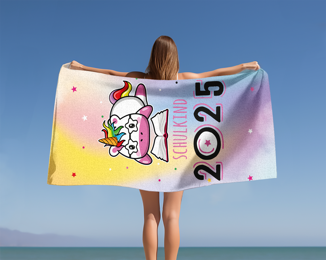 Schulkind 2025 (Einhorn) - Handtuch & Strandtuch