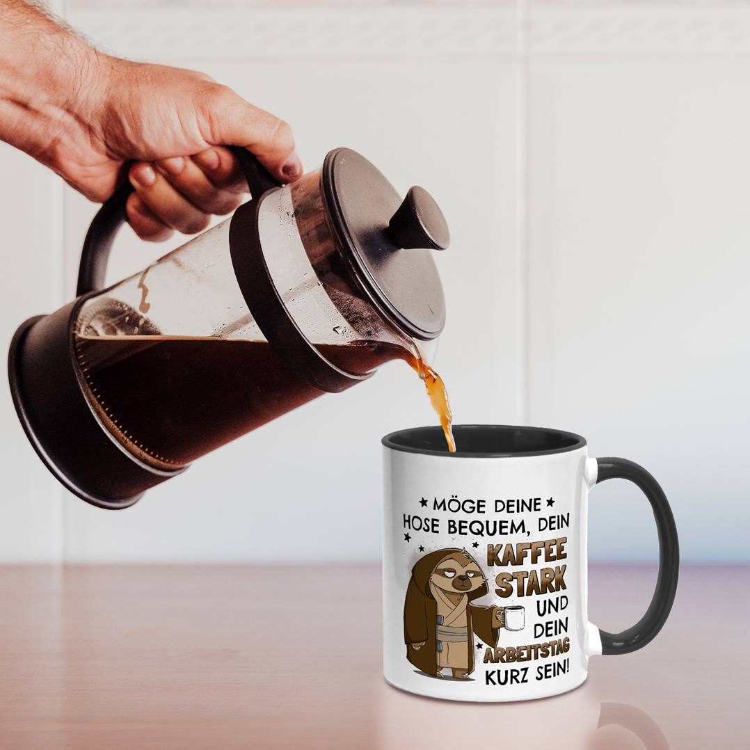 Sci-Fi Faultier Tasse - Möge Deine Hose bequem, Dein Kaffee stark und Dein Arbeitstag kurz sein!