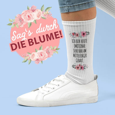 Socken - Ich bin heute emotional sehr nah am Mittelfinger gebaut. - blumig