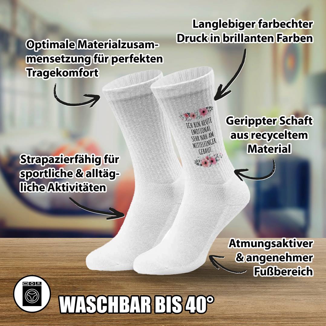 Socken - Ich bin heute emotional sehr nah am Mittelfinger gebaut. - blumig