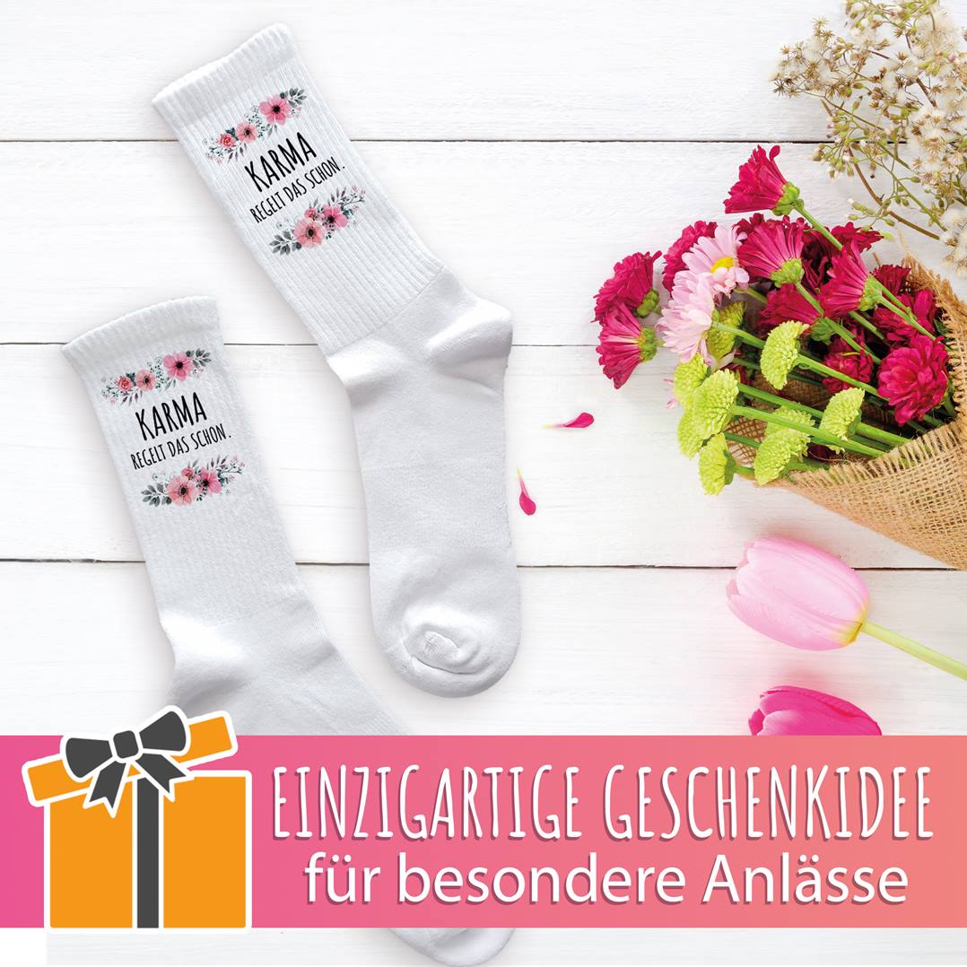 Socken - Karma regelt das schon. - blumig