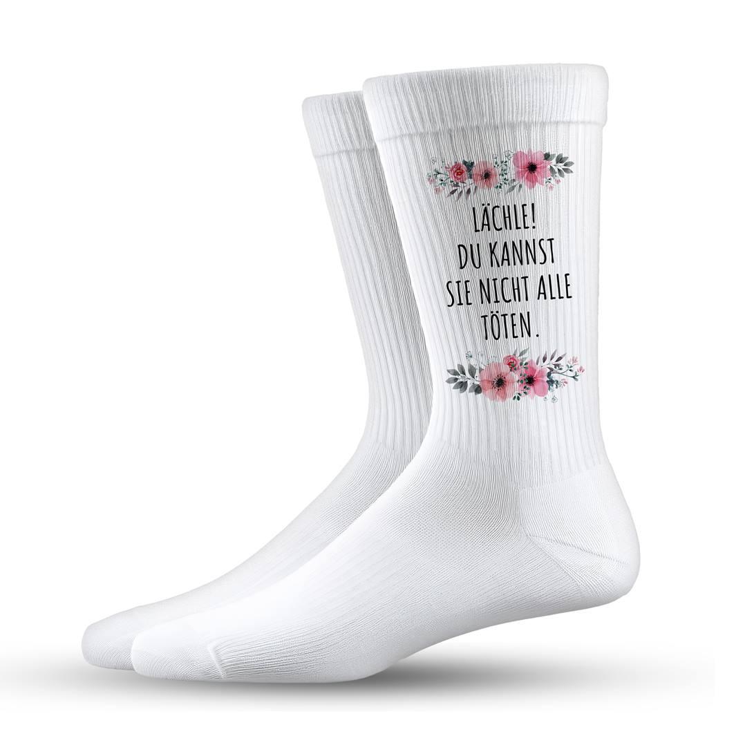 Socken - Lächle! Du kannst sie nicht alle töten. - blumig