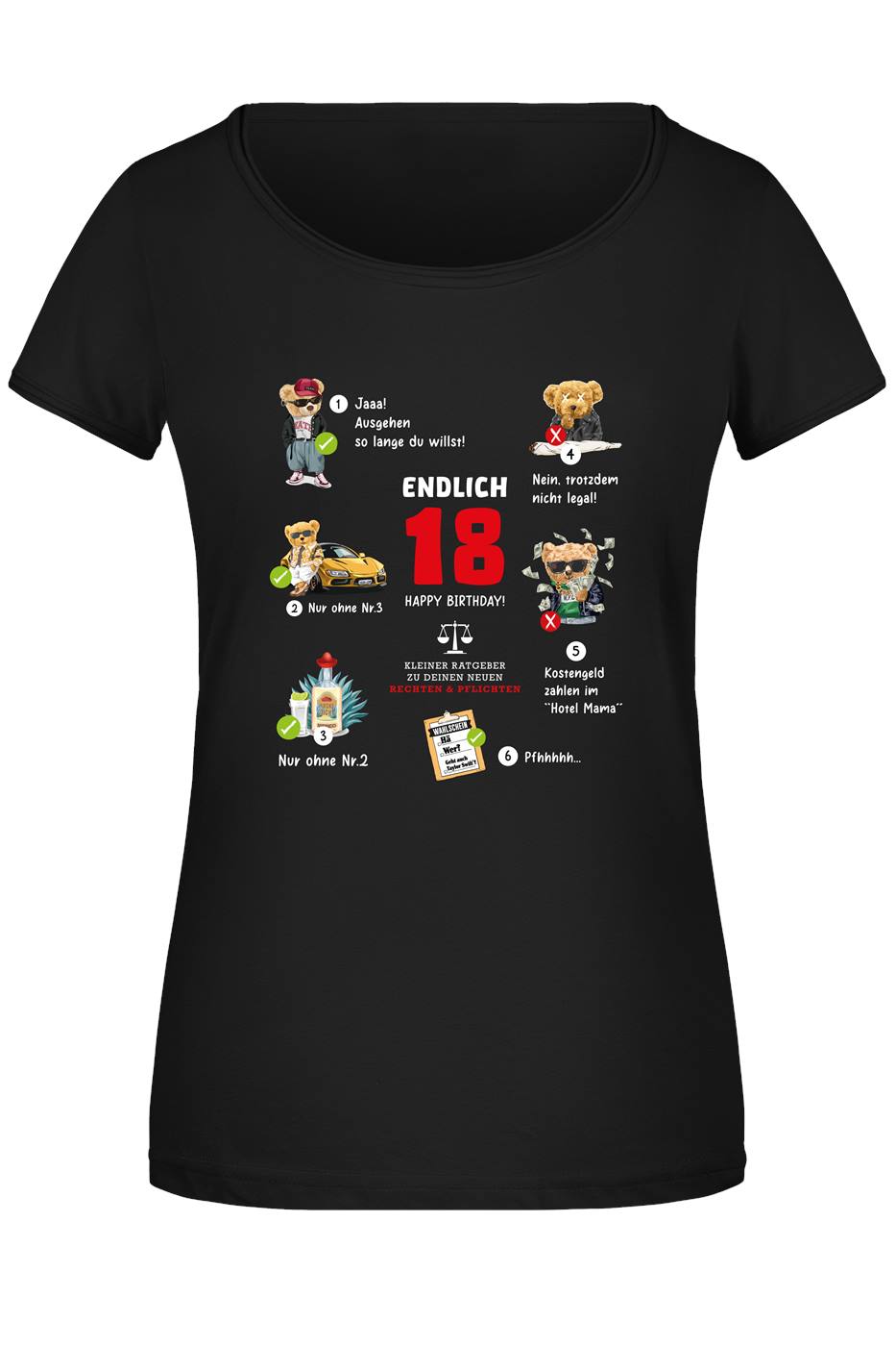 T-Shirt Damen - Endlich 18 - Kleiner Ratgeber zu neuen Rechten & Pflichten