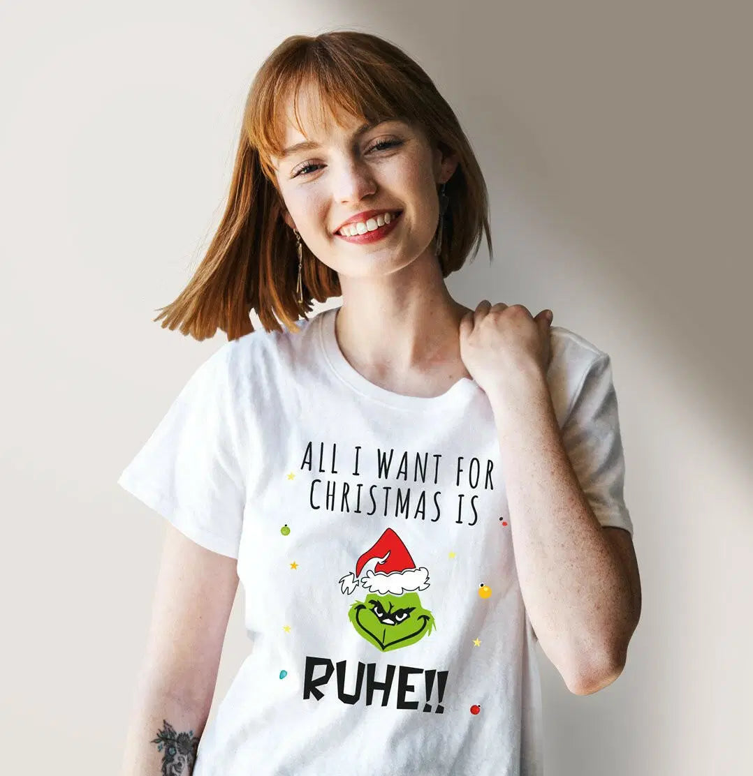Bild: T-Shirt Damen - Grinch - All I want for Christmas is Ruhe! (Gesicht) Geschenkidee