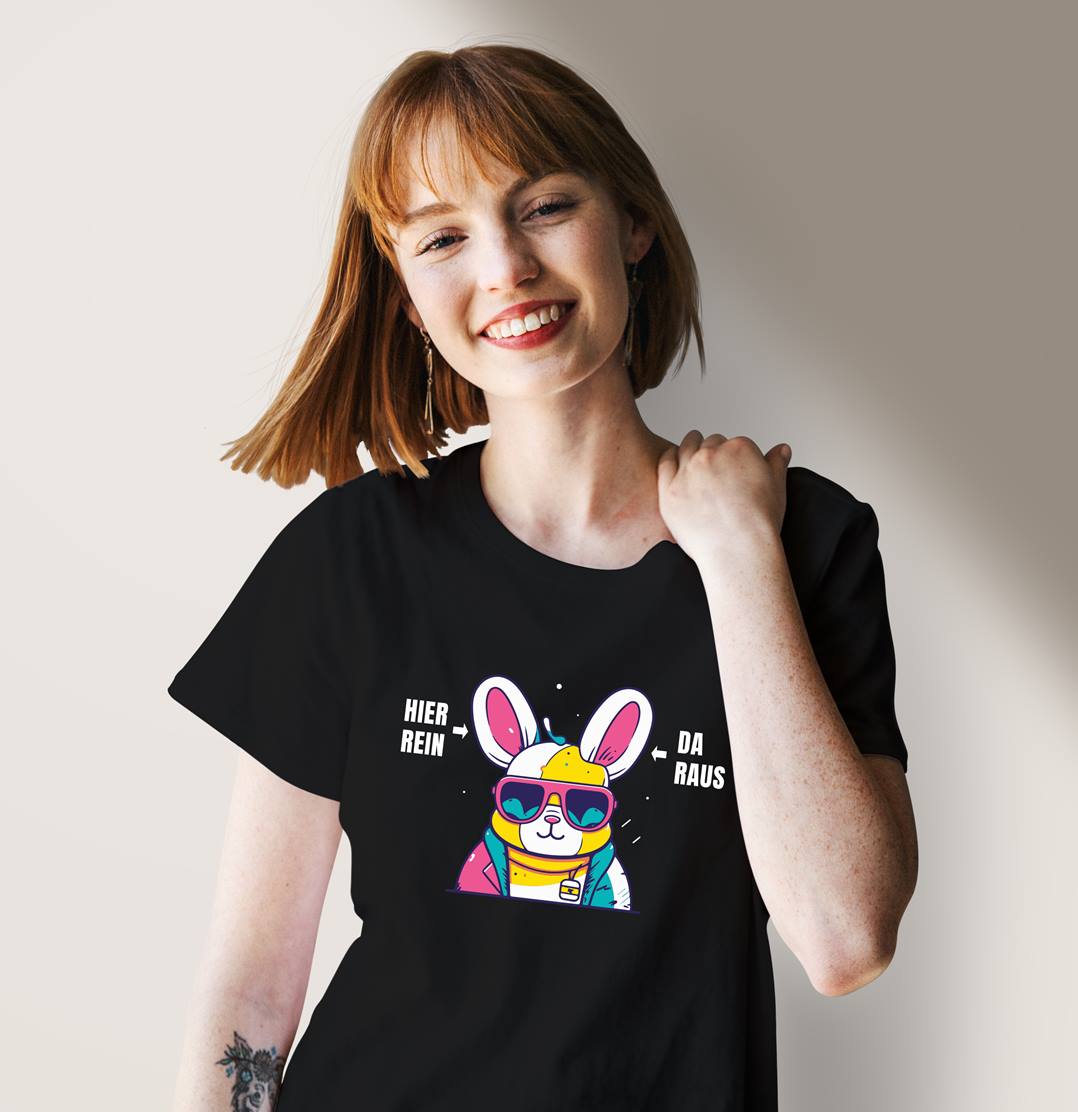 T-Shirt Damen - Hier rein, da raus (Hase)