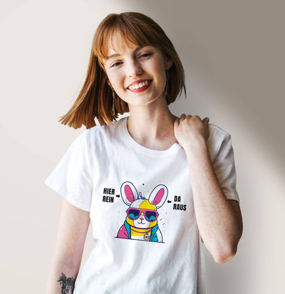 T-Shirt Damen - Hier rein, da raus (Hase)