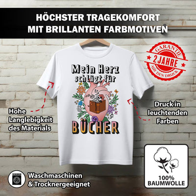 T-Shirt Damen - Mein Herz schlägt für Bücher