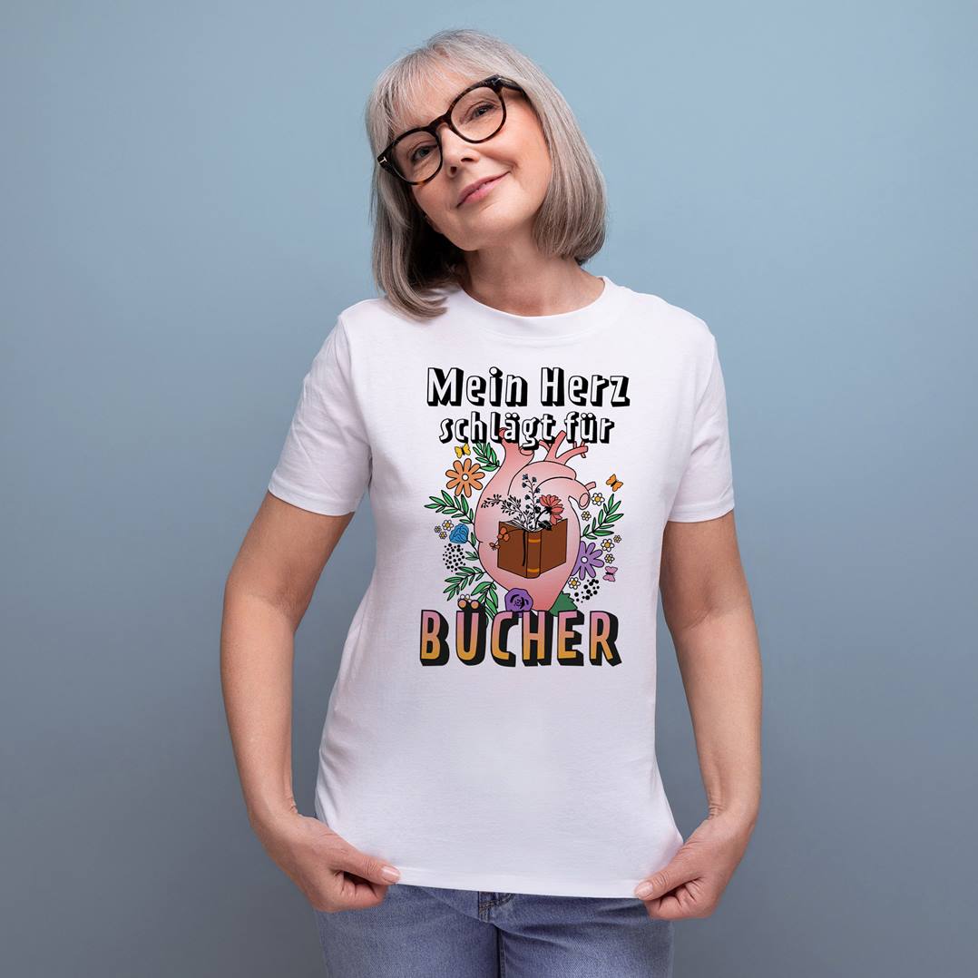T-Shirt Damen - Mein Herz schlägt für Bücher
