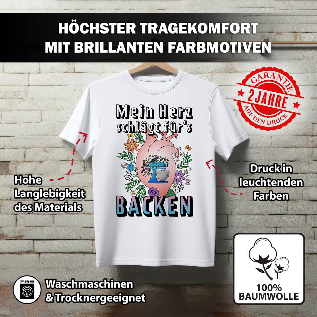 T-Shirt Damen - Mein Herz schlägt für's Backen