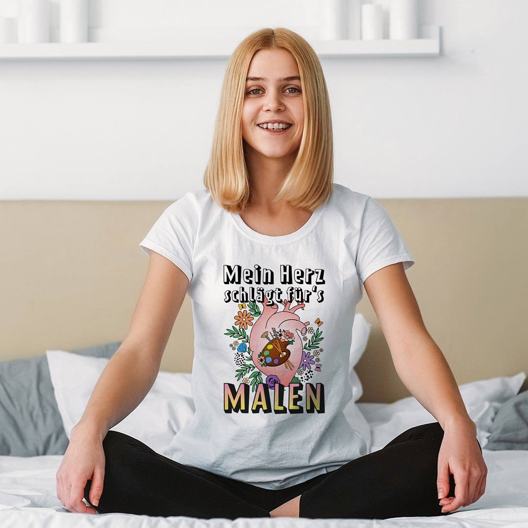 T-Shirt Damen - Mein Herz schlägt für's Malen