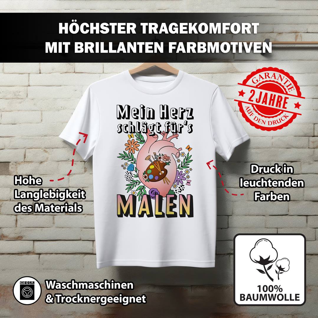 T-Shirt Damen - Mein Herz schlägt für's Malen