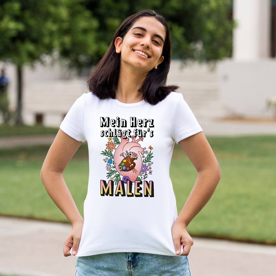 T-Shirt Damen - Mein Herz schlägt für's Malen