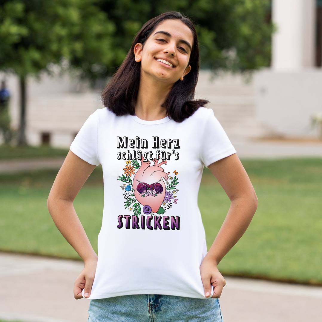T-Shirt Damen - Mein Herz schlägt für's Stricken