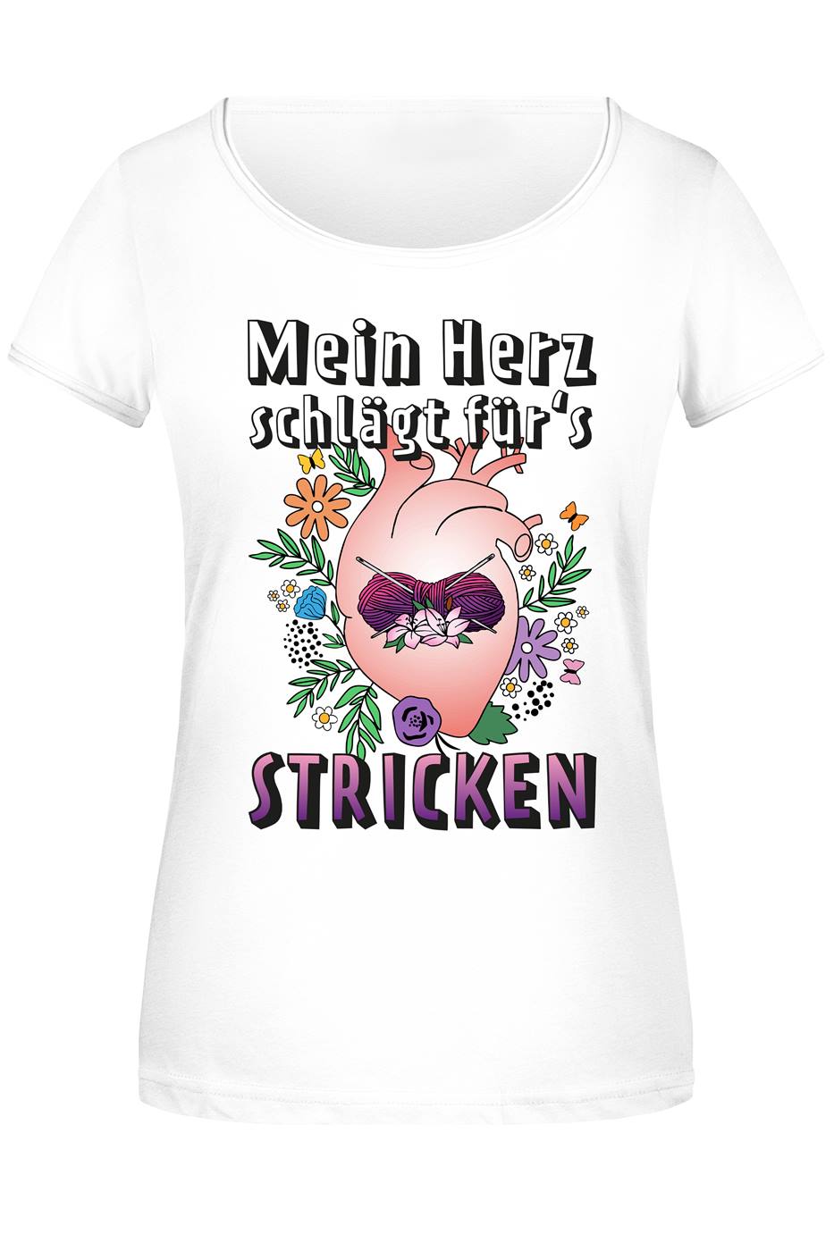T-Shirt Damen - Mein Herz schlägt für's Stricken