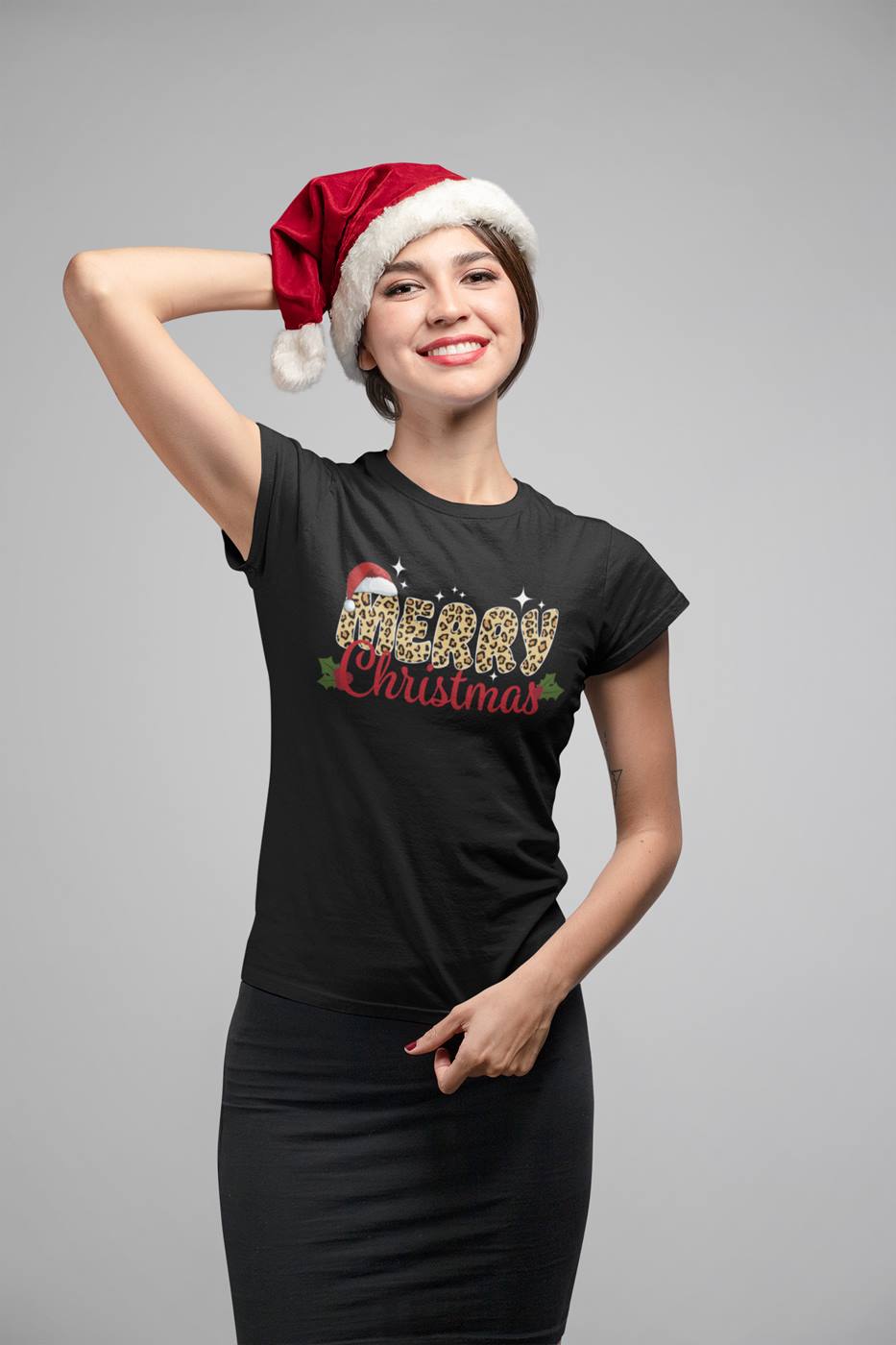 T-Shirt Damen - Merry Christmas (Leo-Print)