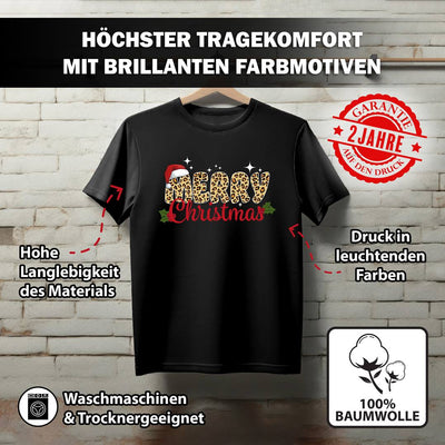 T-Shirt Damen - Merry Christmas (Leo-Print)
