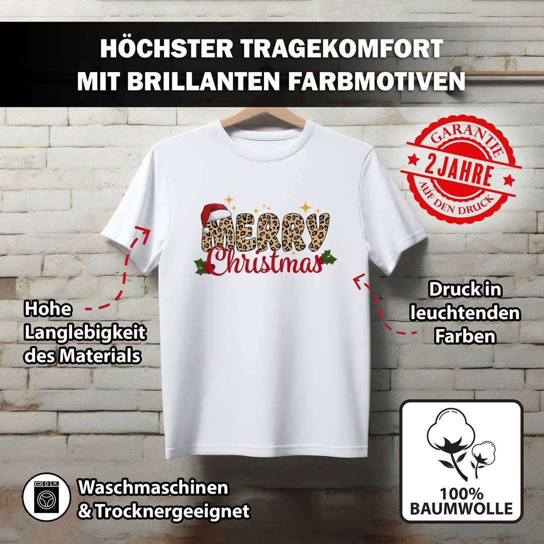 T-Shirt Damen - Merry Christmas (Leo-Print)