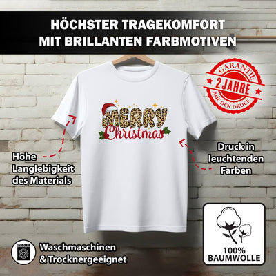 T-Shirt Damen - Merry Christmas (Leo-Print)