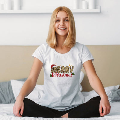 T-Shirt Damen - Merry Christmas (Leo-Print)