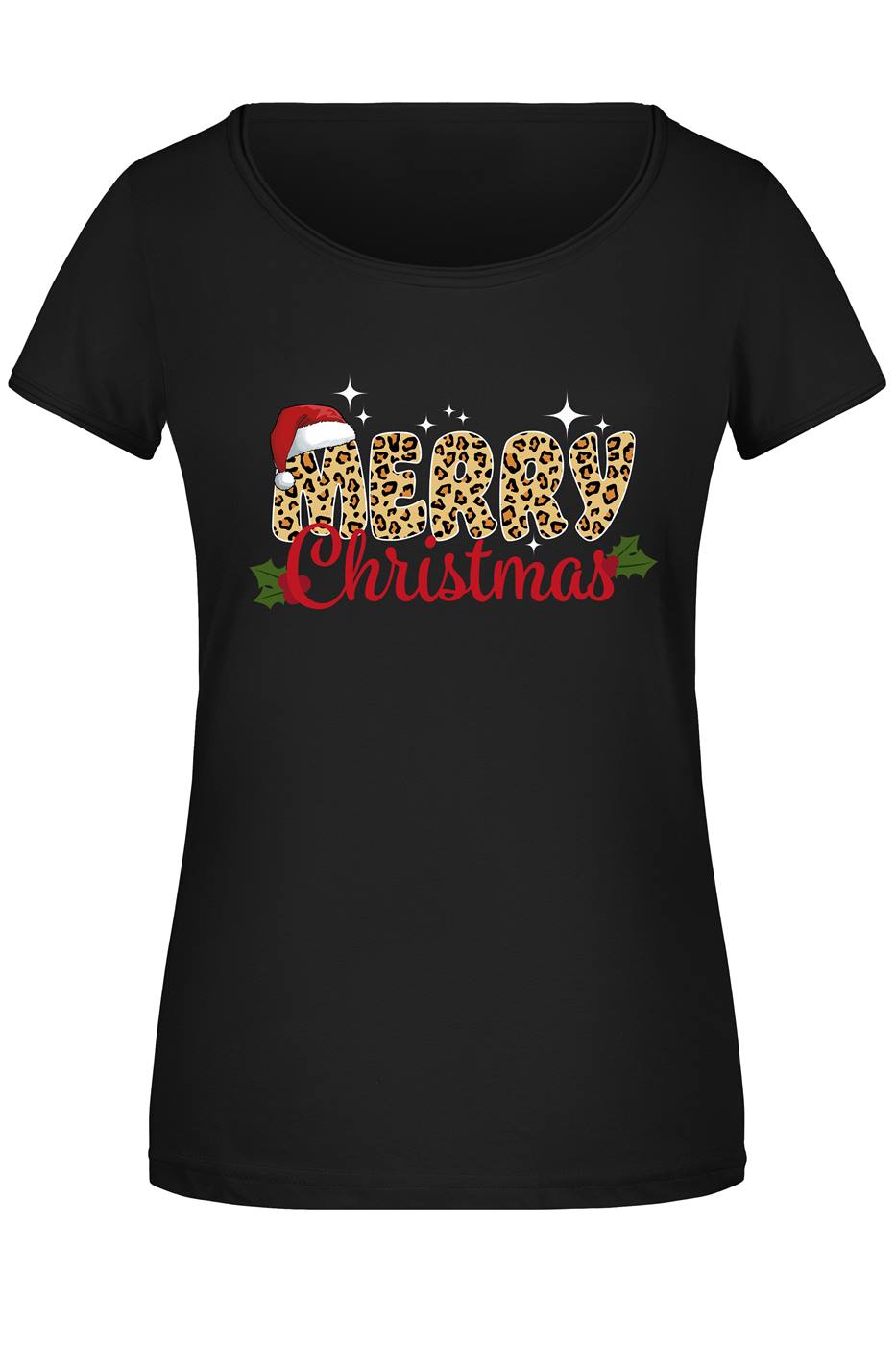 T-Shirt Damen - Merry Christmas (Leo-Print)