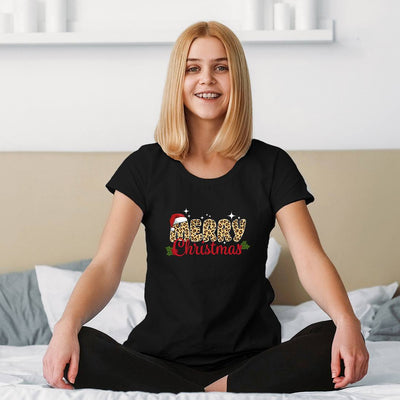 T-Shirt Damen - Merry Christmas (Leo-Print)