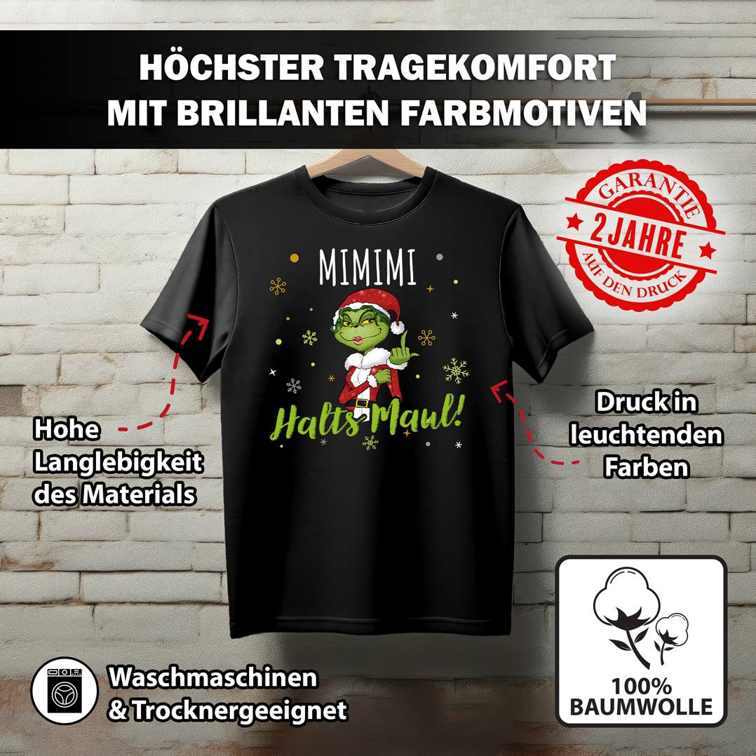 T-Shirt Damen - Miss Grinch - Mimimi Halts Maul! (Mittelfinger)