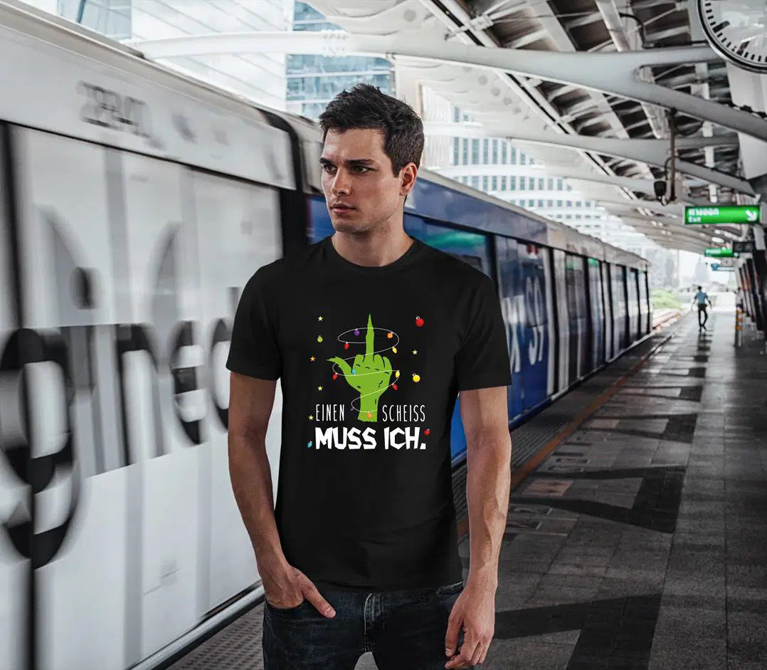 Bild: T-Shirt Herren - Grinch - Einen Scheiss muss ich. (Mittelfinger) Geschenkidee