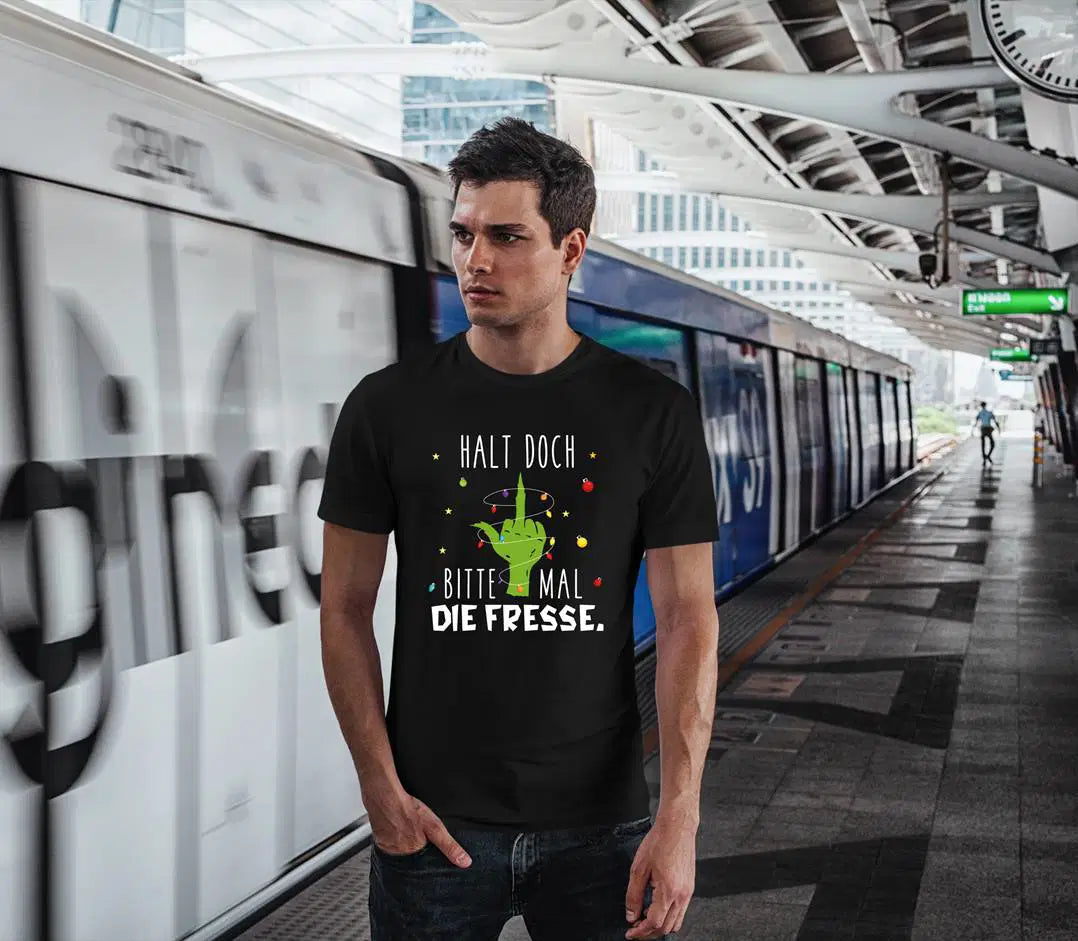 Bild: T-Shirt Herren - Grinch - Halt doch bitte mal die Fresse. (Mittelfinger) Geschenkidee