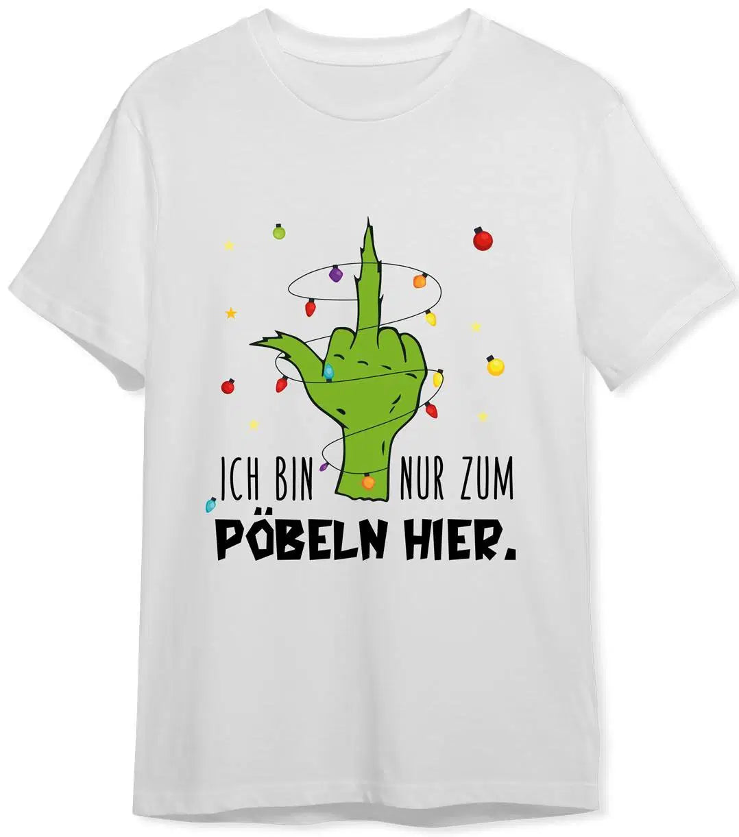 Bild: T-Shirt Herren - Grinch - Ich bin nur zum Pöbeln hier. (Mittelfinger) Geschenkidee