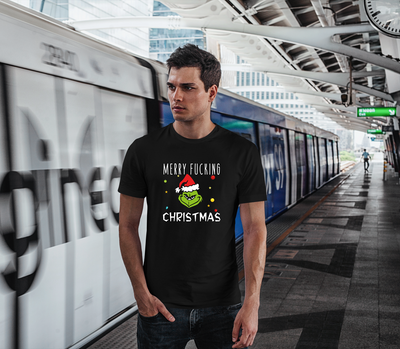 T-Shirt Herren - Grinch - Merry fucking Christmas (Gesicht)