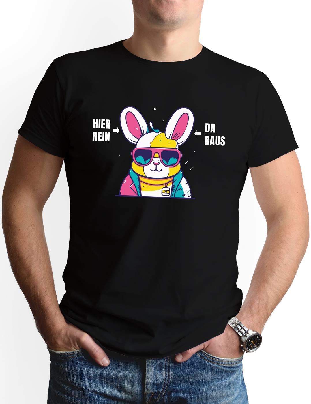 T-Shirt Herren - Hier rein, da raus (Hase)