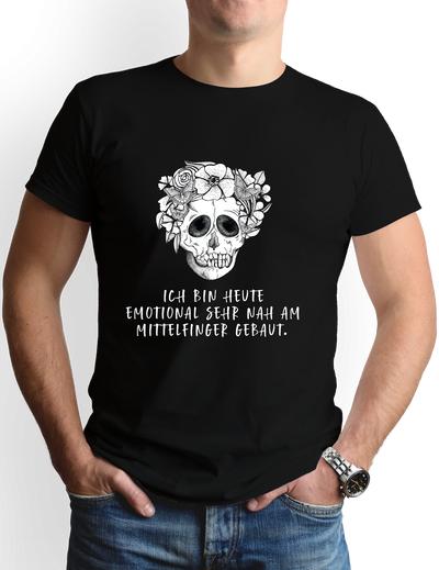 T-Shirt Herren - Ich bin heute emotional sehr nah am Mittelfinger gebaut. - Totenkopf