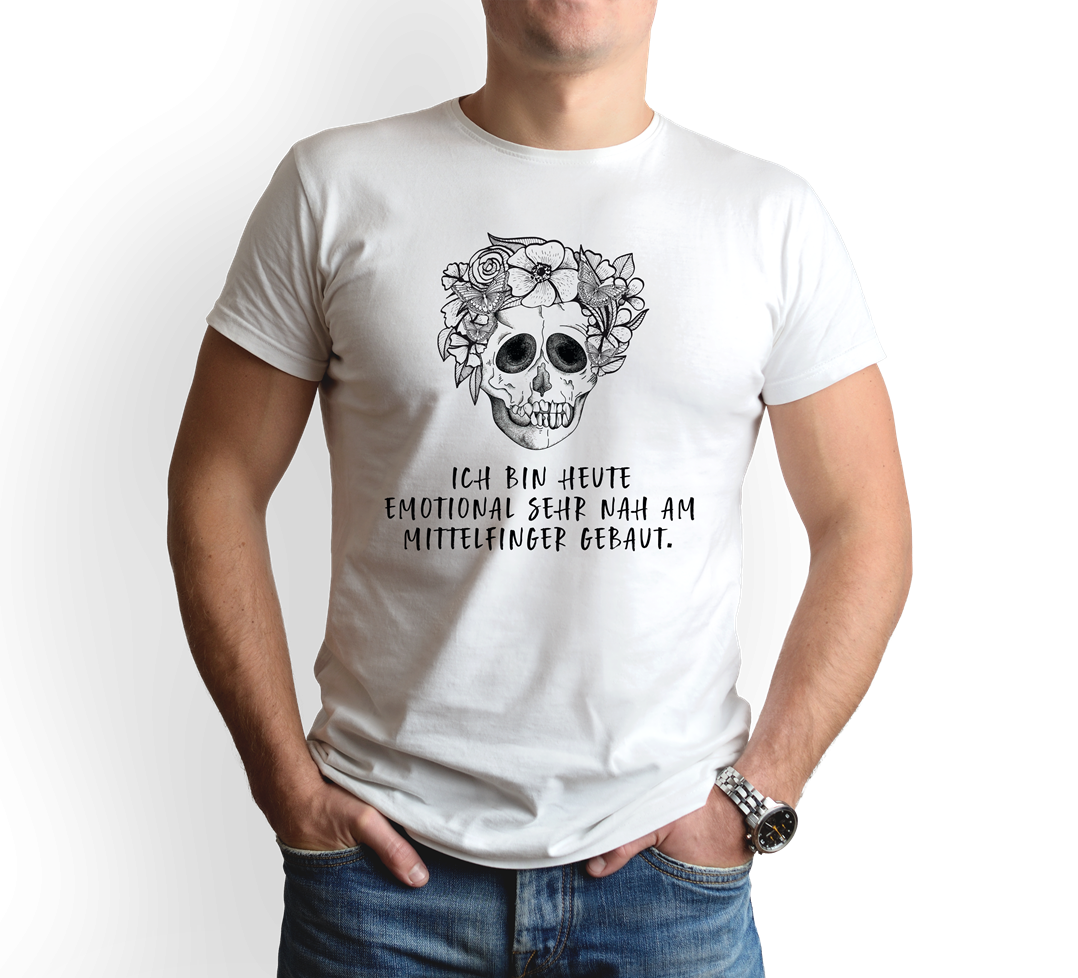 T-Shirt Herren - Ich bin heute emotional sehr nah am Mittelfinger gebaut. - Totenkopf