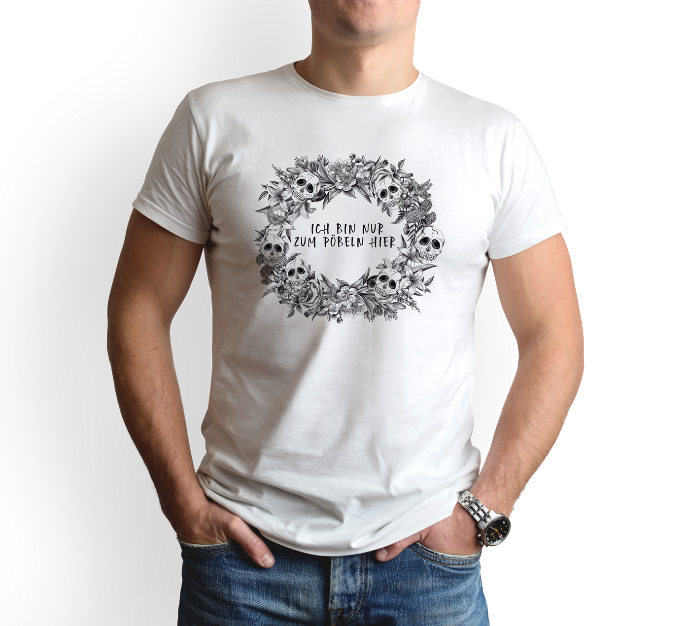 T-Shirt Herren - Ich bin nur zum Pöbeln hier - Skull Statement