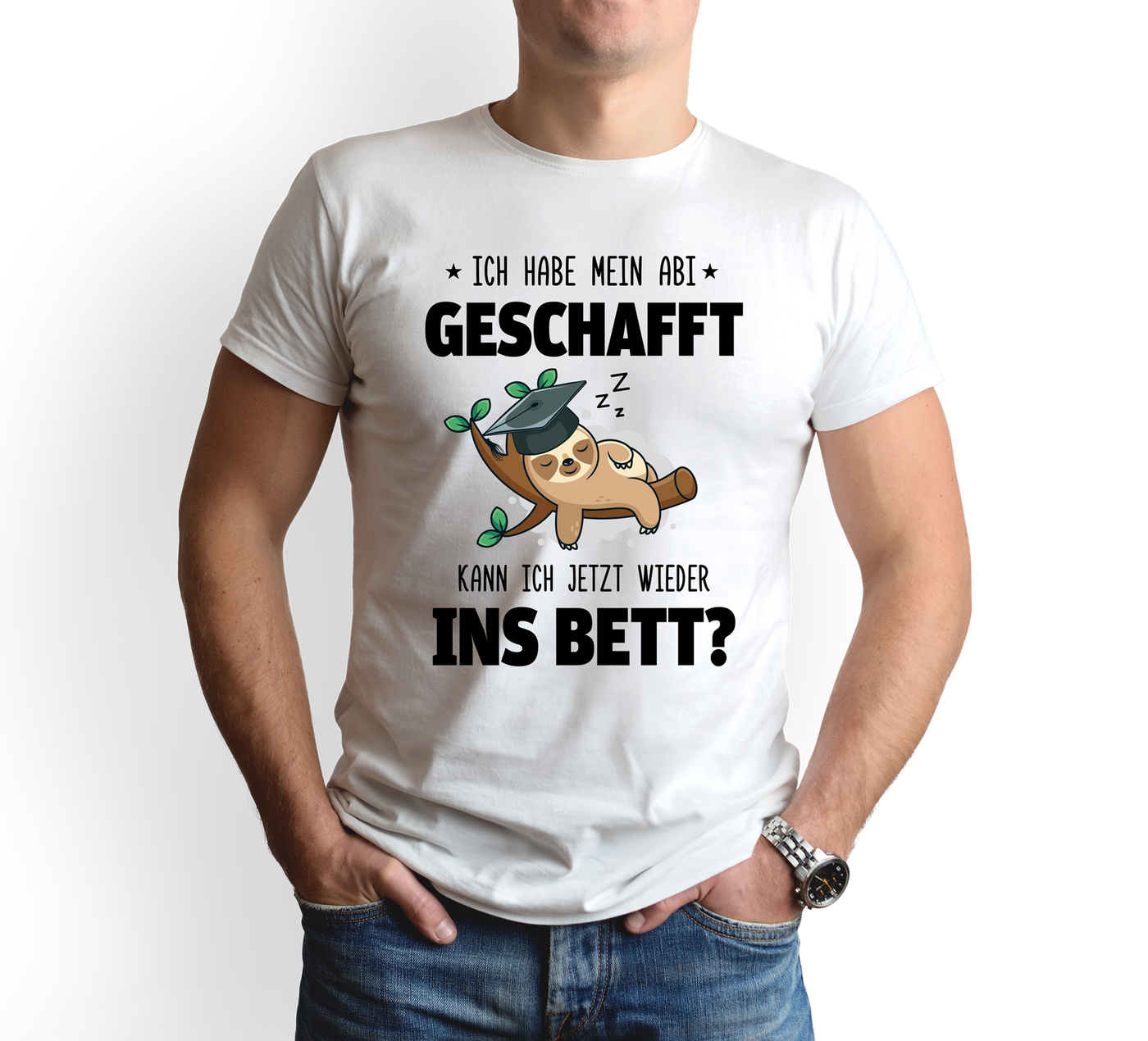 T-Shirt Herren - Faultier - Ich habe mein Abi geschafft. Kann ich jetzt wieder ins Bett? - V2