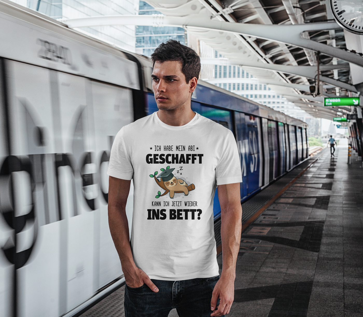 T-Shirt Herren - Faultier - Ich habe mein Abi geschafft. Kann ich jetzt wieder ins Bett? - V2