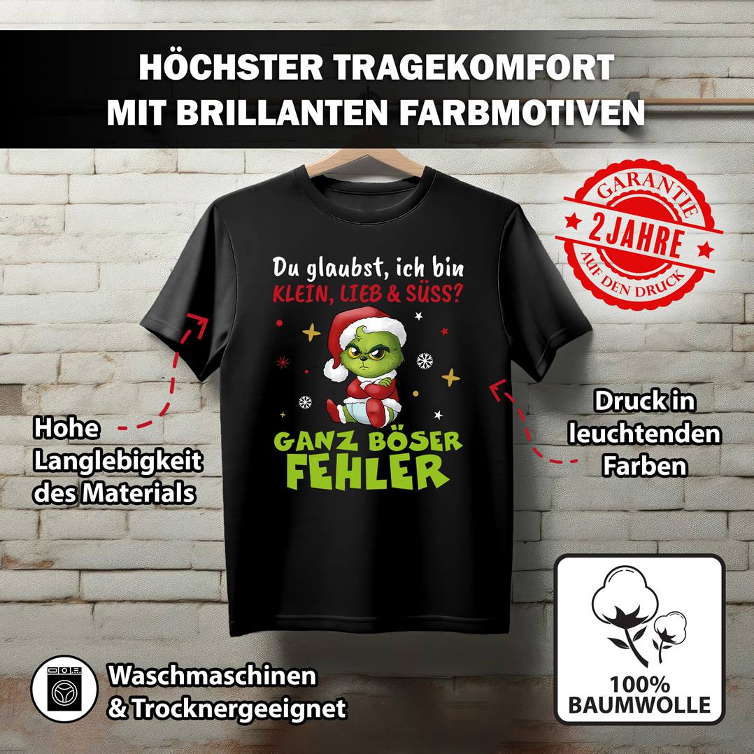 T-Shirt Kinder - Baby Grinch - Du glaubst, ich bin klein, lieb & süss? Ganz böser Fehler