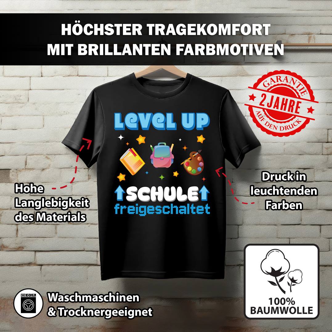 T-Shirt Kinder - Level Up - Schule freigeschaltet