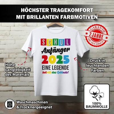 T-Shirt Kinder - Schulanfänger 2025 Eine Legende betritt das Gelände!
