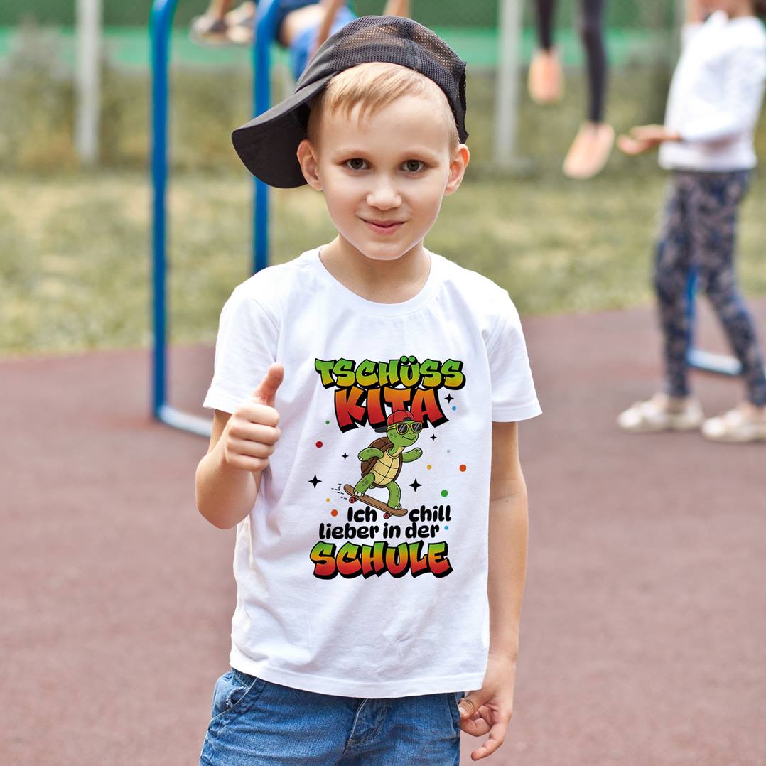 T-Shirt Kinder - Tschüss Kita - Ich chill lieber in der Schule (Schildkröte)