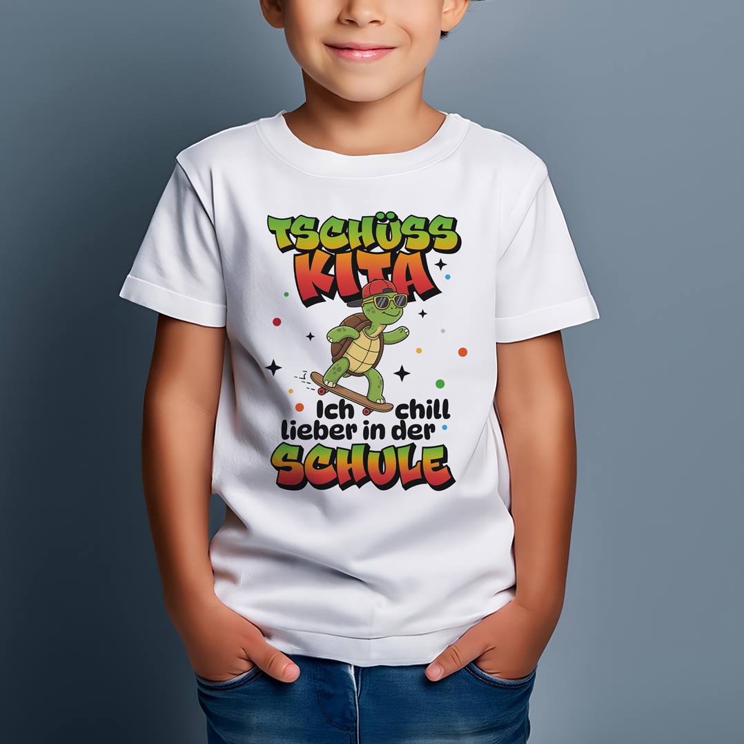 T-Shirt Kinder - Tschüss Kita - Ich chill lieber in der Schule (Schildkröte)