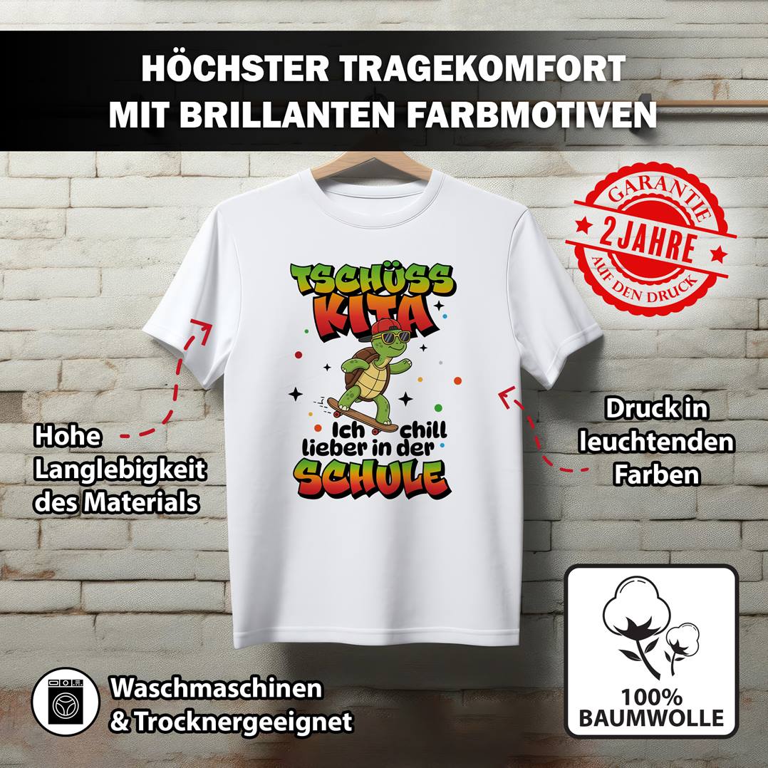 T-Shirt Kinder - Tschüss Kita - Ich chill lieber in der Schule (Schildkröte)