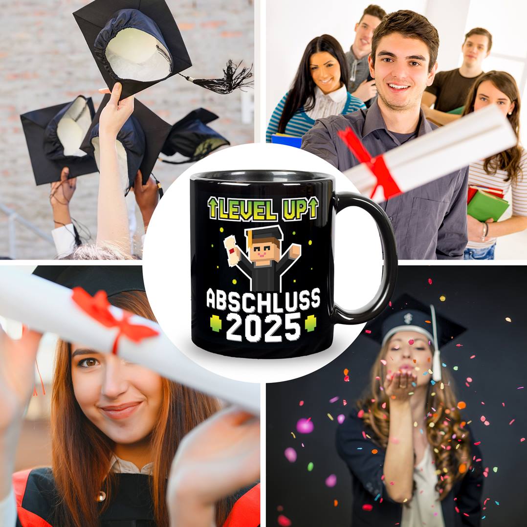 Tasse - Abschluss 2025 Level UP - Gamer Pixel Style - BL