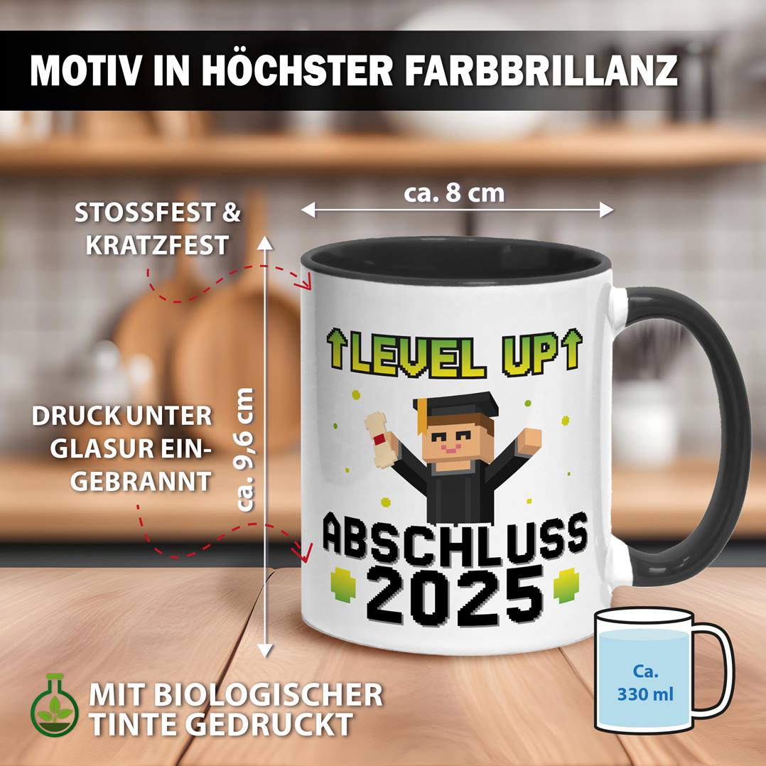 Tasse - Abschluss 2025 Level UP - Gamer Pixel Style
