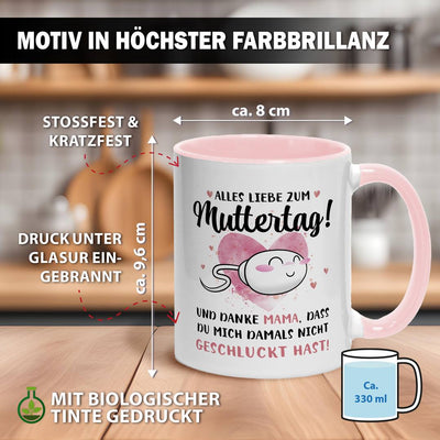 Tasse - Alles Liebe zum Muttertag! Danke Mama, dass Du mich damals nicht geschluckt hast!