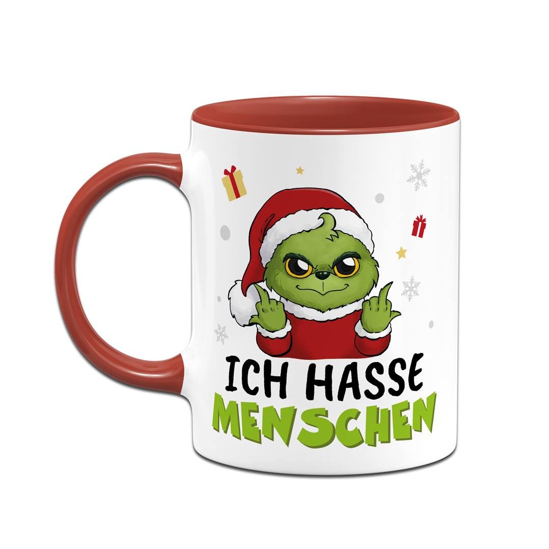 Grinch Tasse 'Ich Hasse Menschen' | Lustige Weihnachtstasse Mit Spruch | Schwarz, Beidseitig Bedruckt, Spülmaschinenfest