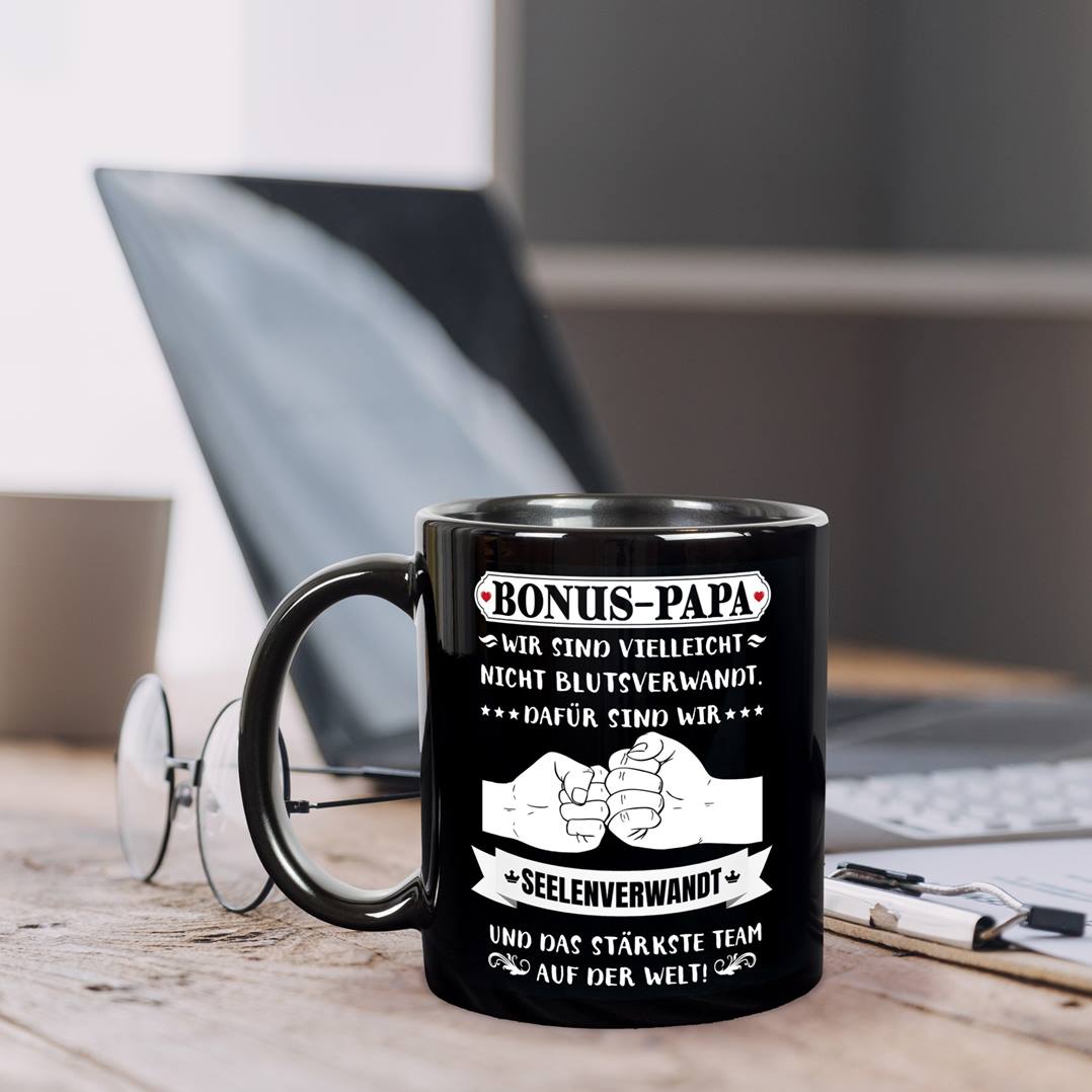 Tasse - Bonus Papa - Wir sind nicht blutsverwandt, dafür seelenverwandt - BL