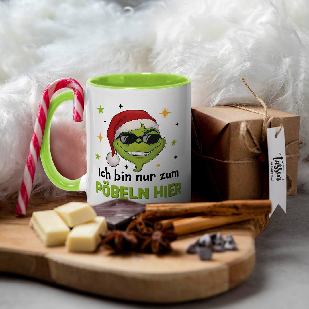 Tasse - Cooler Grinch - Ich bin nur zum Pöbeln hier