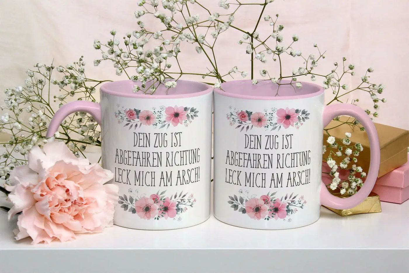 Bild: Tasse - Dein Zug ist abgefahren Richtung leck mich am Arsch! - blumig Geschenkidee